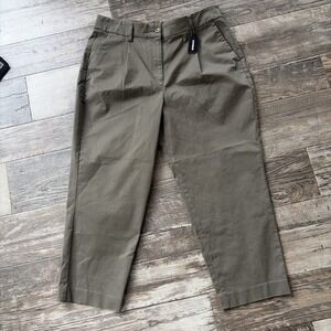 Express High Rise Ankle Pants Womens‎ 12S Green  Stretch Pleated Straight Chino